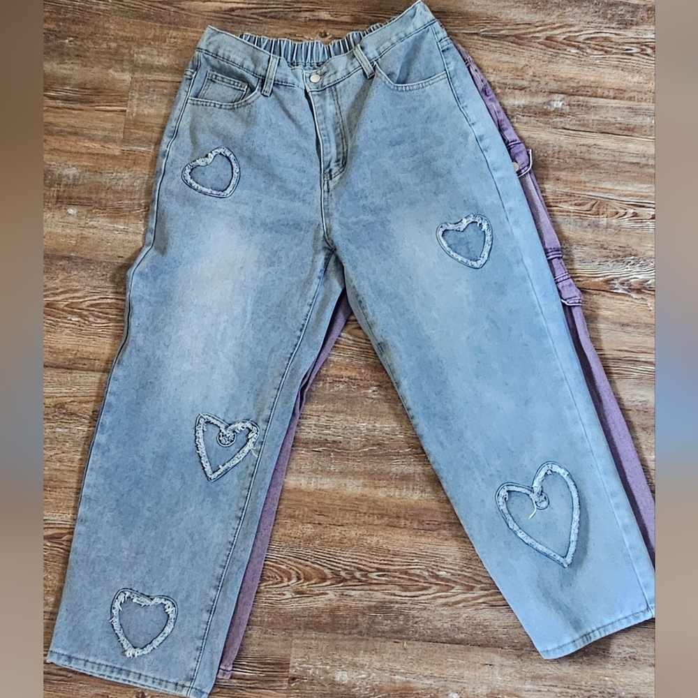 Bundle SHEIN Light Blue Heart Patch Jeans